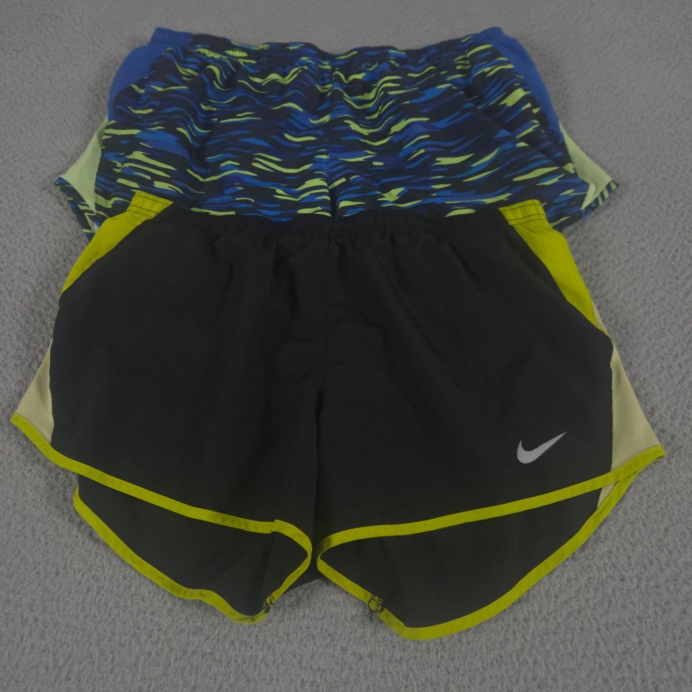 LOT OF 2 Nike Shorts Womens L Black Blue Dry Running Dri-Fit Lined Mesh Abstract